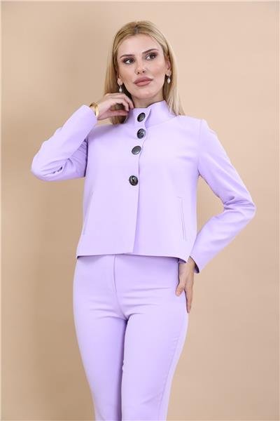 Boydan Düğmeli Mini Ceket-Menekşe