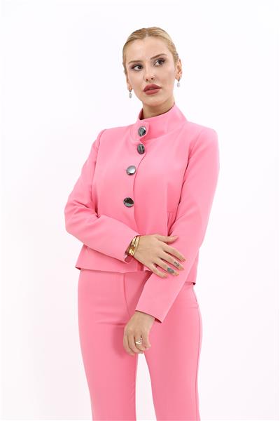 Boydan Düğmeli Mini Ceket-Pembe