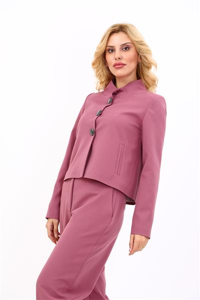 Boydan Düğmeli Mini Ceket-Rose