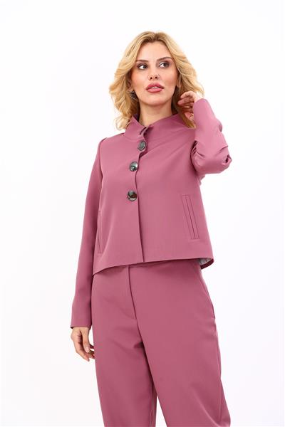 Boydan Düğmeli Mini Ceket-Rose