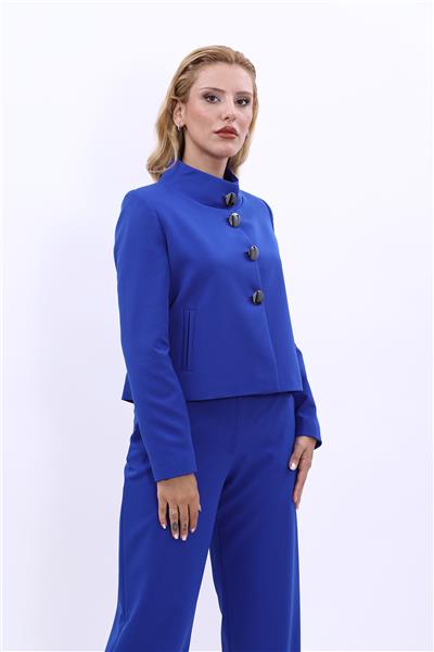 Boydan Düğmeli Mini Ceket-Saks