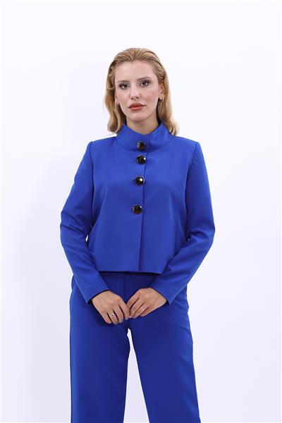 Boydan Düğmeli Mini Ceket-Saks