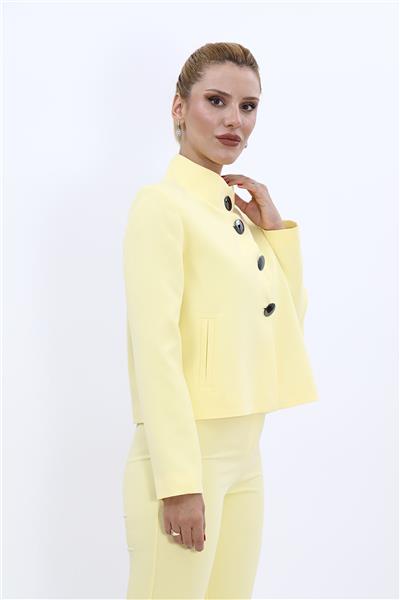 Boydan Düğmeli Mini Ceket-Sarı