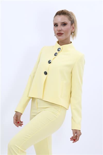 Boydan Düğmeli Mini Ceket-Sarı