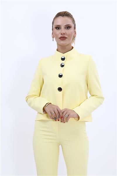 Boydan Düğmeli Mini Ceket-Sarı