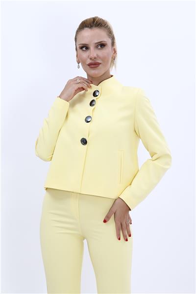 Boydan Düğmeli Mini Ceket-Sarı