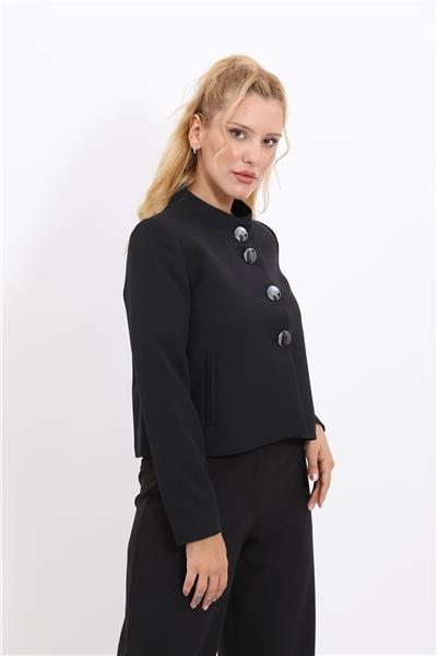 Boydan Düğmeli Mini Ceket-Siyah