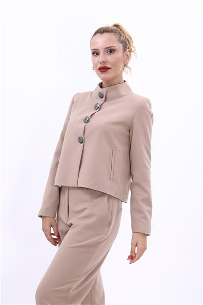 Boydan Düğmeli Mini Ceket-Taş