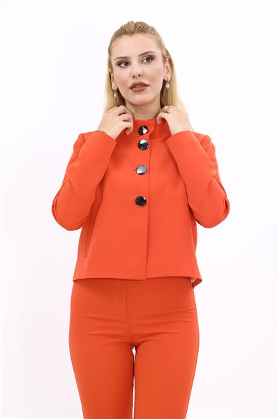 Boydan Düğmeli Mini Ceket-Turuncu