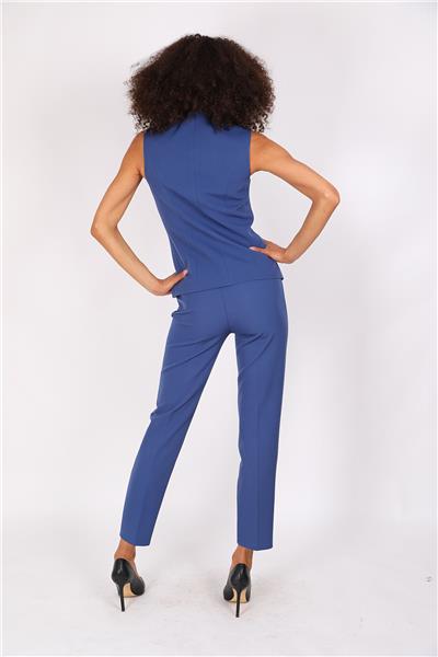 Boydan Düğmeli Yelek & Boru Paça Pantolon Takım-İndigo