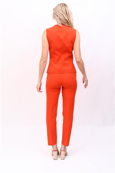 Boydan Düğmeli Yelek & Boru Paça Pantolon Takım-Turuncu