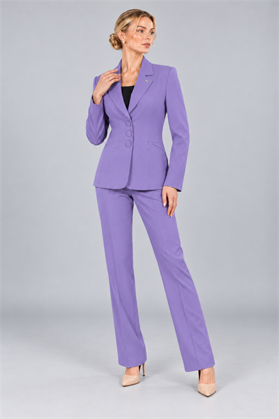 Ceket Yaka Cepli Modern Ceket & Cepli Boru Paça Pantolon Kadın Takım Elbise-Lila - 1177505