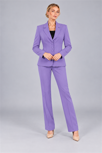 Ceket Yaka Cepli Modern Ceket & Cepli Boru Paça Pantolon Kadın Takım Elbise-Lila - 1177505