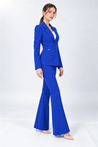 Ceket Yaka Cepli Modern Ceket & Cepli İspanyol Paça Pantolon Kadın Takım Elbise-Saks - 1177506