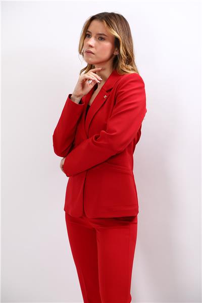 Ceket Yaka Cepli Modern Kadın Ceket -Kırmızı