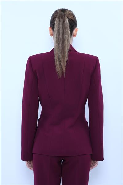 Ceket Yaka Cepli Modern Kadın Ceket -Mürdüm
