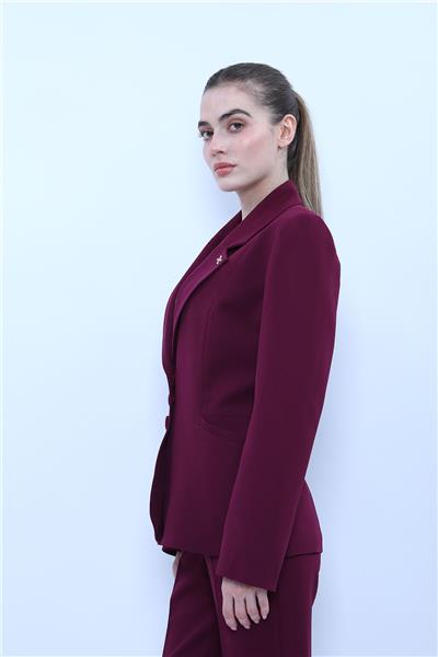 Ceket Yaka Cepli Modern Kadın Ceket -Mürdüm