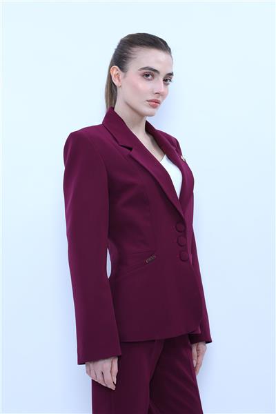 Ceket Yaka Cepli Modern Kadın Ceket -Mürdüm