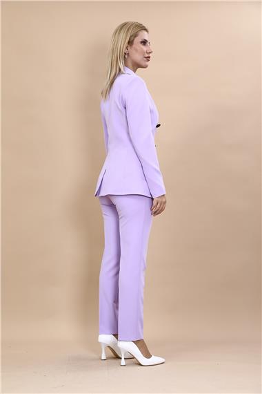 Erkek Yaka Torba Cepli Klasik Ceket & Dar Paça Pantolon-Menekşe
