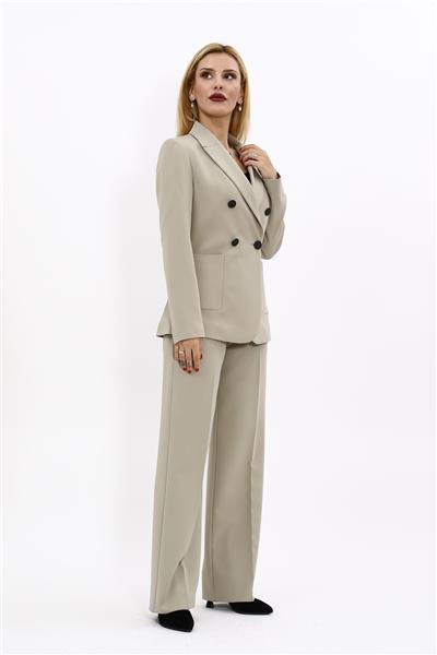Cepli Şık Blazer Ceket &  Bol Paça Pantolon Kadın Takım Elbise-Bambu