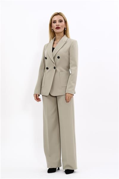 Cepli Şık Blazer Ceket &  Bol Paça Pantolon Kadın Takım Elbise-Bambu