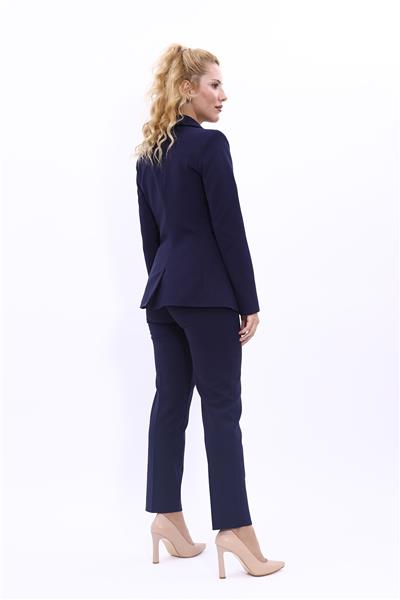 Cepli Şık Blazer Ceket & Dar Paça Pantolon Kadın Takım Elbise-Lacivert