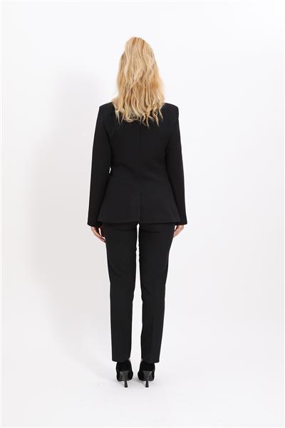 Cepli Şık Blazer Ceket & Dar Paça Pantolon Kadın Takım Elbise-Siyah
