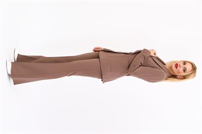Cepli Şık Blazer Ceket  &  İspanyol Paça Pantolon Kadın Takım Elbise-Kahve