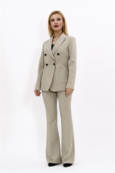 Cepli Şık Blazer Ceket  &  İspanyol Paça Pantolon Kadın Takım Elbise-Bambu