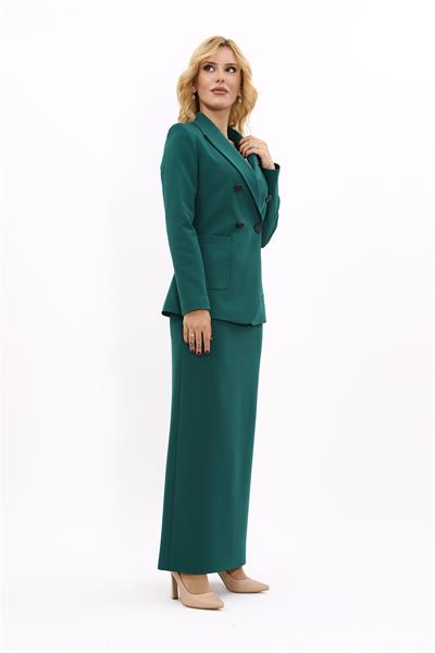 Cepli Şık Blazer Ceket & Uzun Kalem Etek Kadın Takım Elbise-Zümrüt
