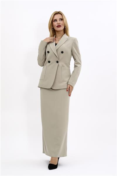 Cepli Şık Blazer Ceket & Uzun Kalem Etek Kadın Takım Elbise-Bambu