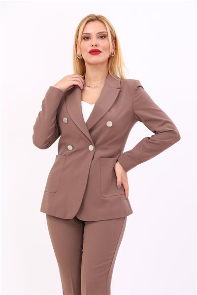 Cepli Şık Blazer Kadın Ceket-Kahve