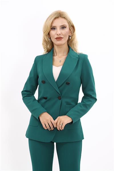 Cepli Şık Blazer Kadın Ceket-Zümrüt