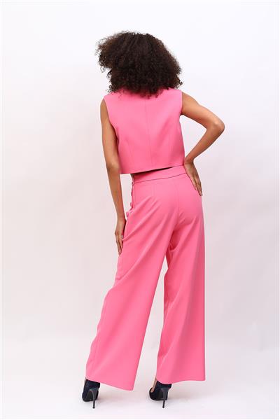 Crop Yelek & Düğmeli Bol Paça Pantolon Takım-Pembe