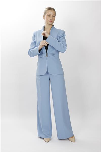 Dik Yaka Modelli Klasik Ceket & Cepli Klasik Palazzo Kadın Pantolon-Gökyüzü