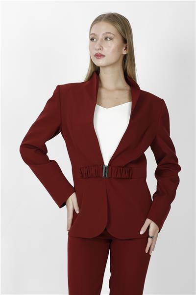Dik Yaka Modelli Klasik Kadın Ceket-Bordo