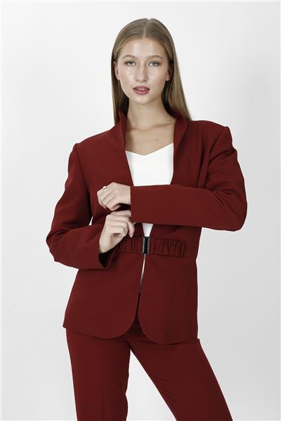 Dik Yaka Tokalı Ceket-Bordo