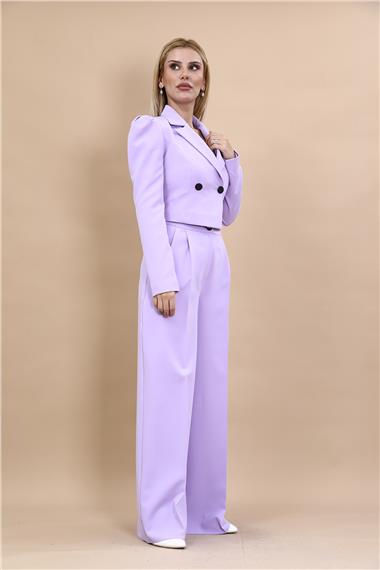 Gömlek Yaka Kısa Ceket & Erkek Yaka Drape Kollu Kısa Ceket-Menekşe