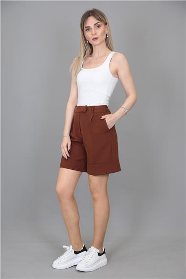 Duble Paça Şort-Kestane