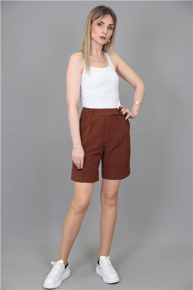 Duble Paça Şort-Kestane