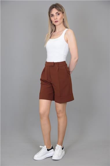 Duble Paça Şort-Kestane