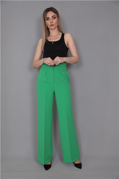 Duble Paça Yüksek Bel Pantolon-Yeşil