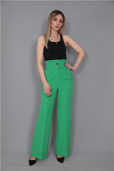 Duble Paça Yüksek Bel Pantolon-Yeşil