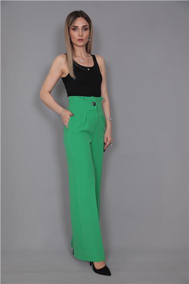 Duble Paça Yüksek Bel Pantolon-Yeşil