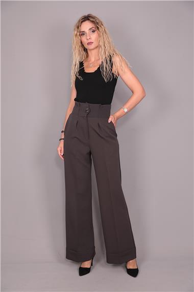 Duble Paça Yüksek Bel Pantolon-Füme