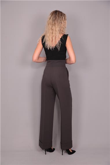 Duble Paça Yüksek Bel Pantolon-Füme