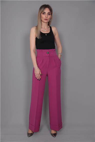 Duble Paça Yüksek Bel Pantolon-Fuşya