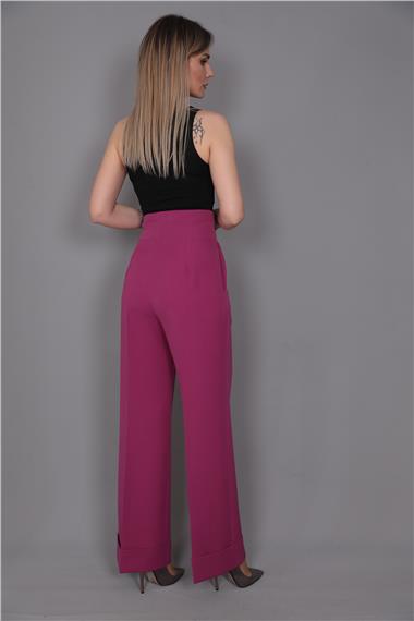 Duble Paça Yüksek Bel Pantolon-Fuşya