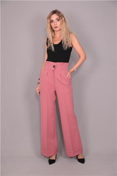 Duble Paça Yüksek Bel Pantolon-Gül Kurusu