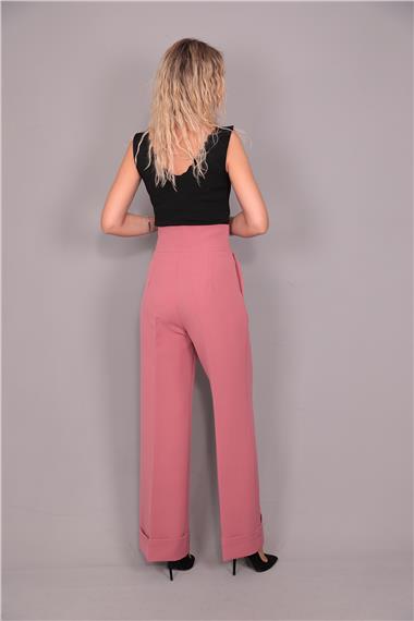 Duble Paça Yüksek Bel Pantolon-Gül Kurusu